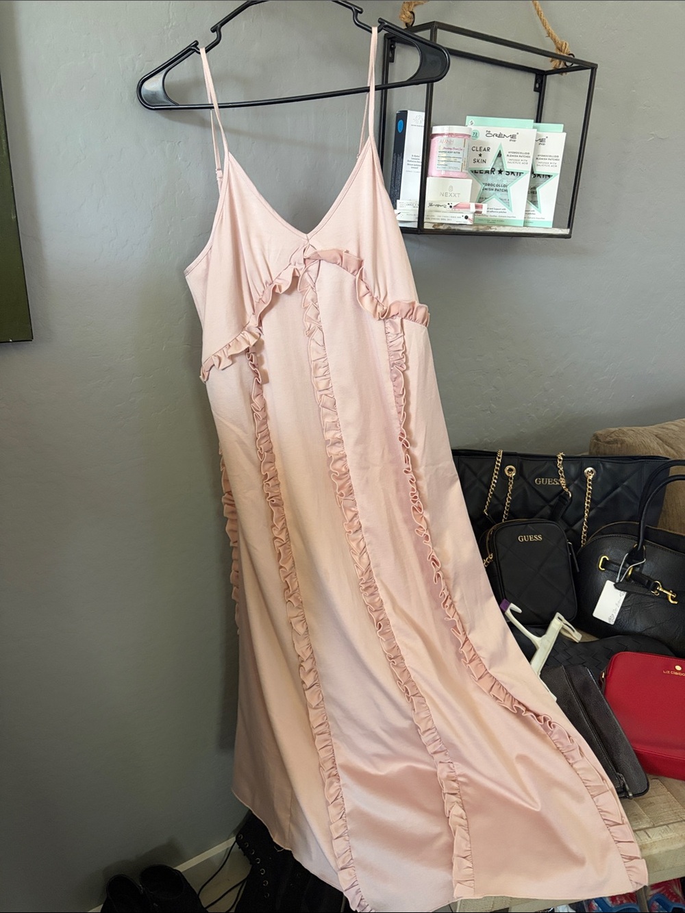 hinge Pale Pink Ruffle-Trim Slip Dress